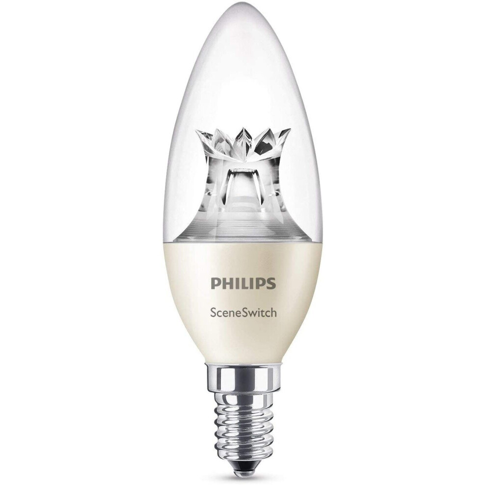 Philips Scene Switch LED E14 Small Edison Screw Candle Light Bulb, 3 Step Dimming, Natural Light, Cosy Light, 5.5 W (40 W) - Warm White