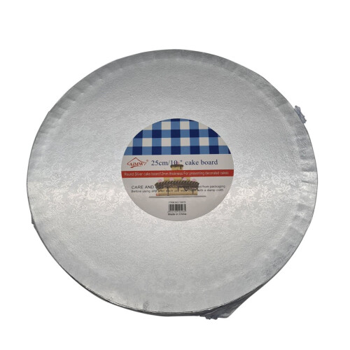 (10"/25cm, 9) Silver Round Drum Cake Boards - 8", 10", 12" x 12mm - Various Pack Sizes