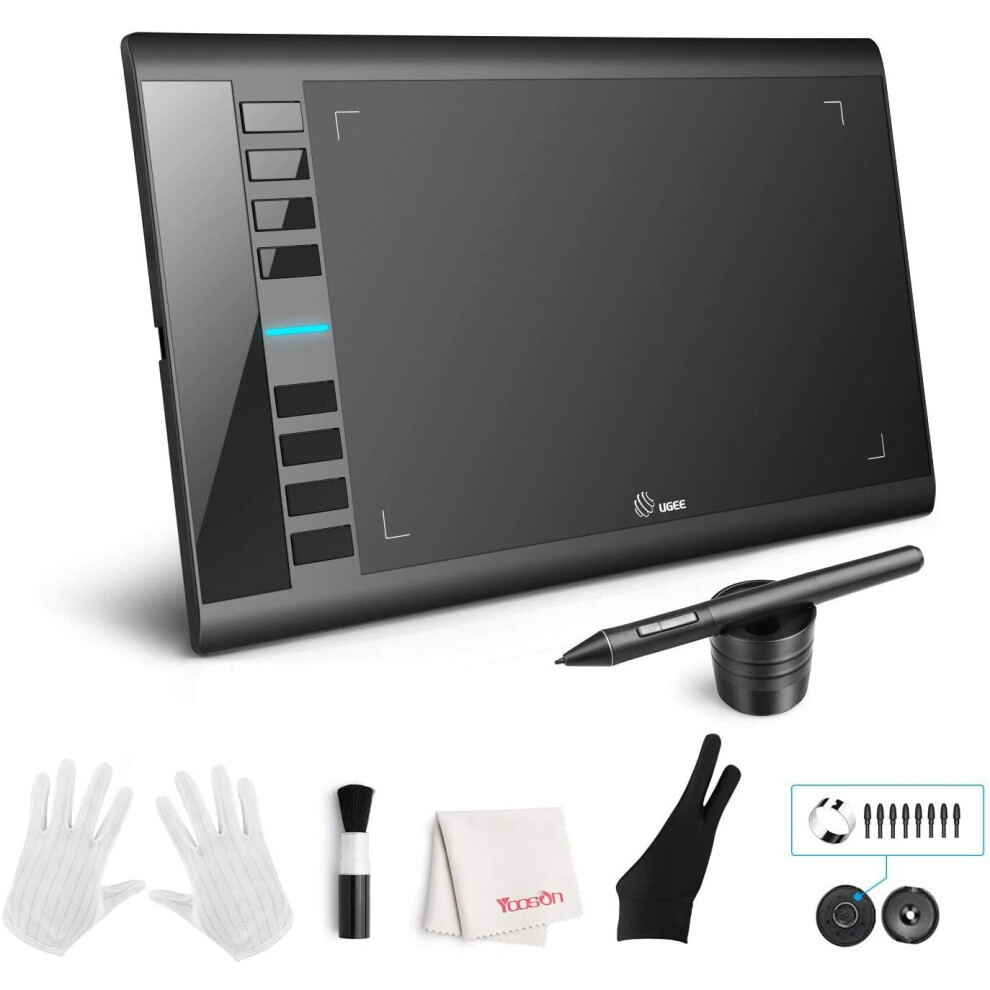 UGEE M708 V2 Graphics Tablet, 8192 Levels of Pressure Battery-Free Pen, 10 x 6 inch Large Active Area Drawing Tablet with 8 Hot Keys for Windows 10