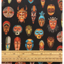 Fat Quarter Indigenous Masks On Black 100% Cotton Quilting Fabric