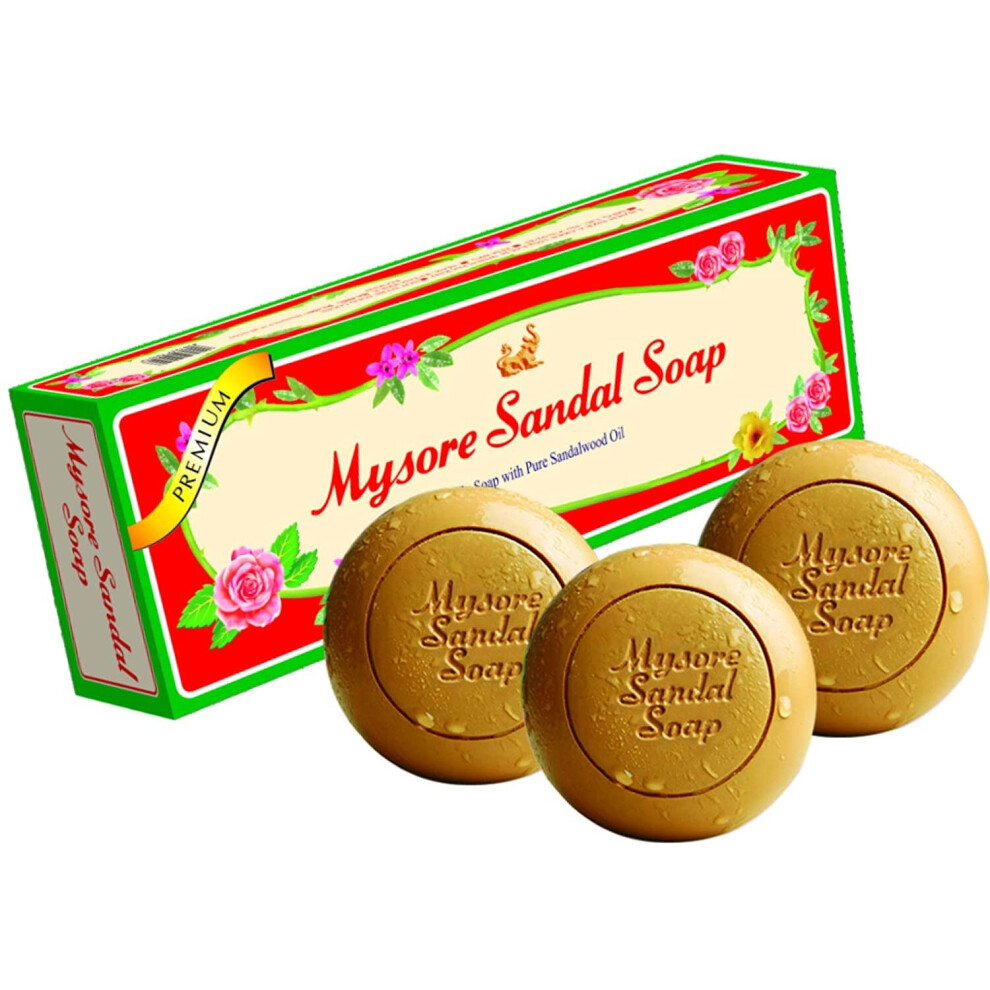 Karnataka Soaps & Detergents Mysore Pure Natural Sandalwood Oil Ayurvedic Soap - 3 X 150G Bars In 1 Gift Pack