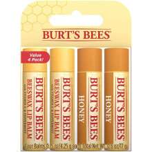 Burt's Bees 100% Natural Moisturising Lip Balm 4 Pack, Original Beeswax With Vitamin E & Peppermint Oil & Honey With Beeswax