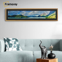 (Oak With Black Mount, 17x11" Pic (21x15" Frame)) Panoramic Size Thin Matt Oak Picture Frame Wall Art Frames Flat Wooden Effect Poster Frame