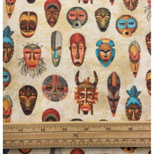 Fat Quarter Indigenous Masks On Cream 100% Cotton Quilting Fabric