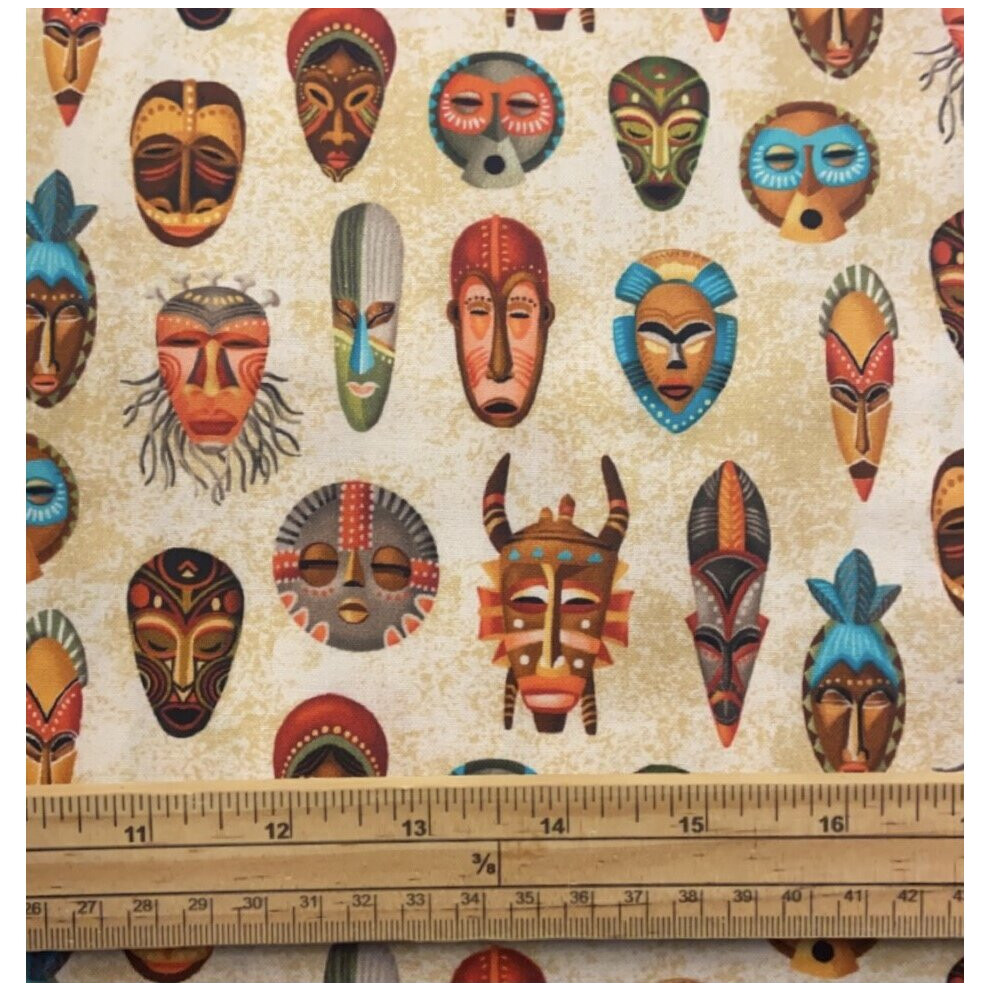 Fat Quarter Indigenous Masks On Cream 100% Cotton Quilting Fabric