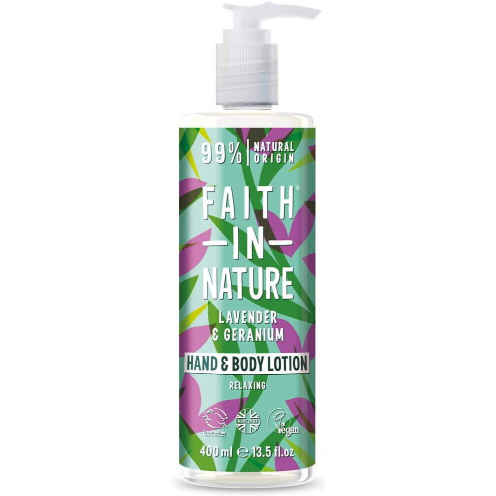 Faith In Nature Natural Lavender and Geranium Hand & Body Lotion, Relaxing, Vegan & Cruelty Free, Parabens and SLS Free, 400ml