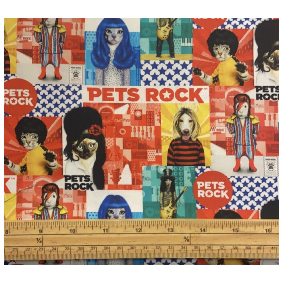 Fat Quarter Pets Rock Rock Stars Patch 100% Cotton Quilting Fabric