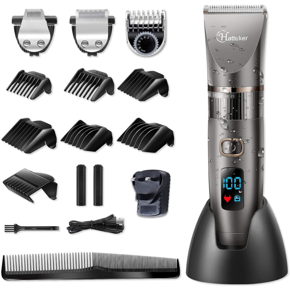 Hatteker Professional Hair Clipper Cordless Clippers Hair Trimmer Beard Trimmer Shaver Detail Trimmer Hair Cutting Kit for Men Waterproof