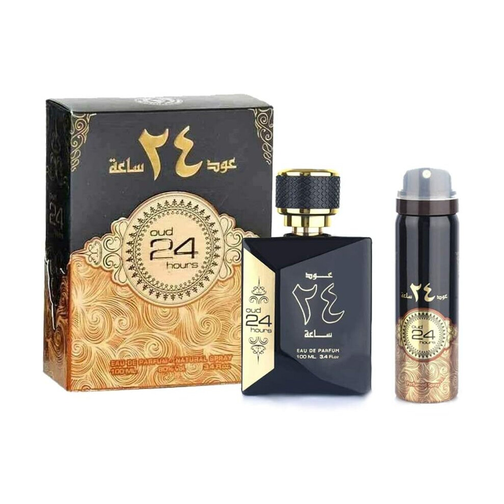 Oud 24 hours 100ML Arabian Perfume Spray Lemon Fruity Chocolate Vanilla Agar woody Musk and Amber with Free Deodorant