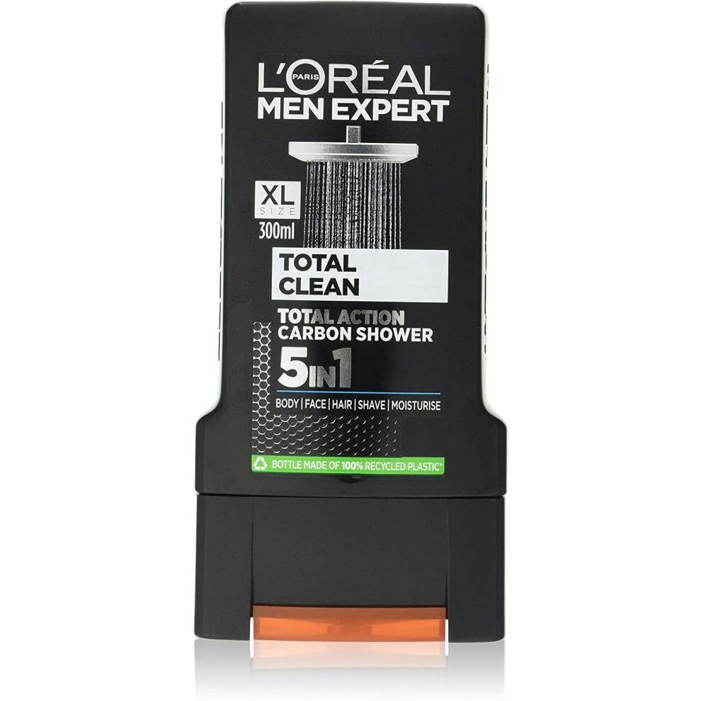 L'Oréal Men Expert Total Clean Shower Gel for Men 300 ml Pack of 6, Bulk Buy