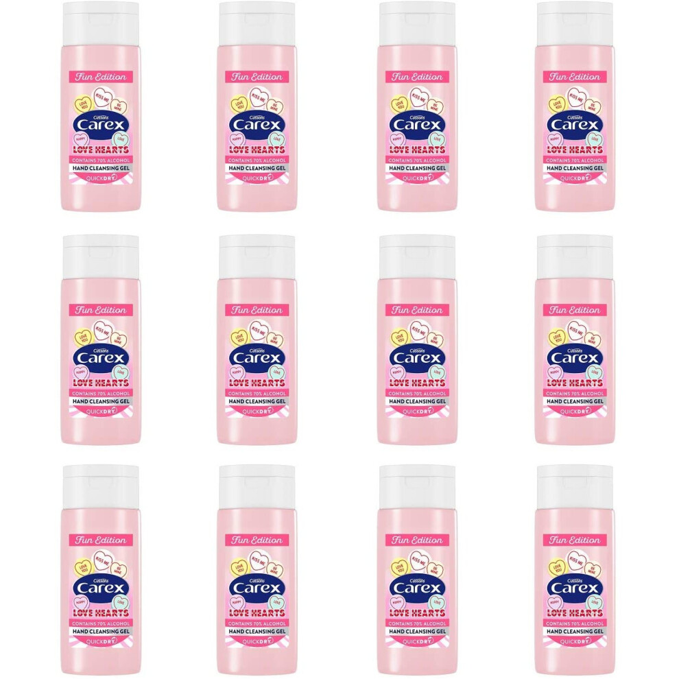 Carex Love Hearts Cleansing Hand Gel Pack of 12, Refreshing Hand Gels with 70% Alcohol, Fun Editions Scented Hand Gel that Cleans, Cares and Protects,