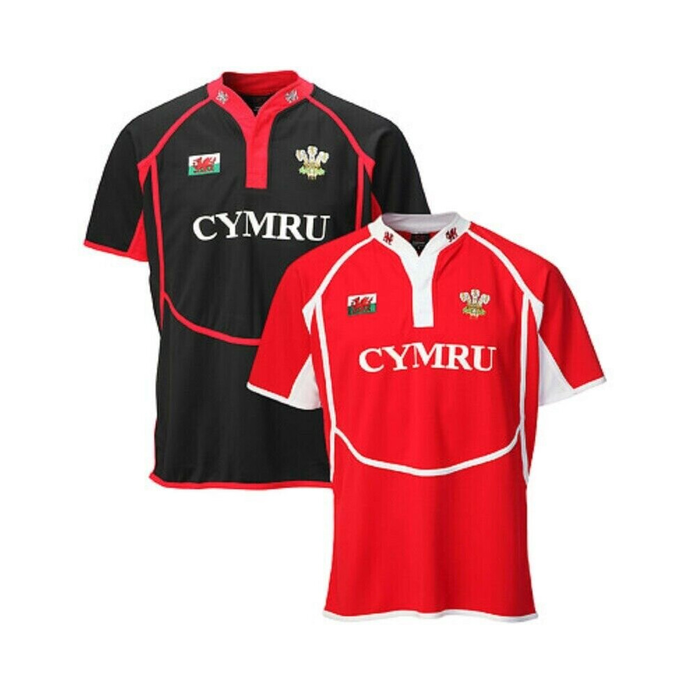 (Black, MB 7-8 Years) New Kids Babies 'New Cooldry' Wales Welsh Feathers/Dragon Collared Rugby T Shirt