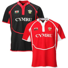 (Red, LB 9-10 Years) New Kids Babies 'New Cooldry' Wales Welsh Feathers/Dragon Collared Rugby T Shirt