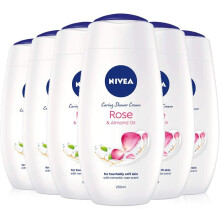 NIVEA Indulgent Moisture Rose Shower Cream Pack of 6 (6 x 250ml), Moisturising Shower Gel with Almond Milk, Luxurious Body Wash for Women, Body Wash