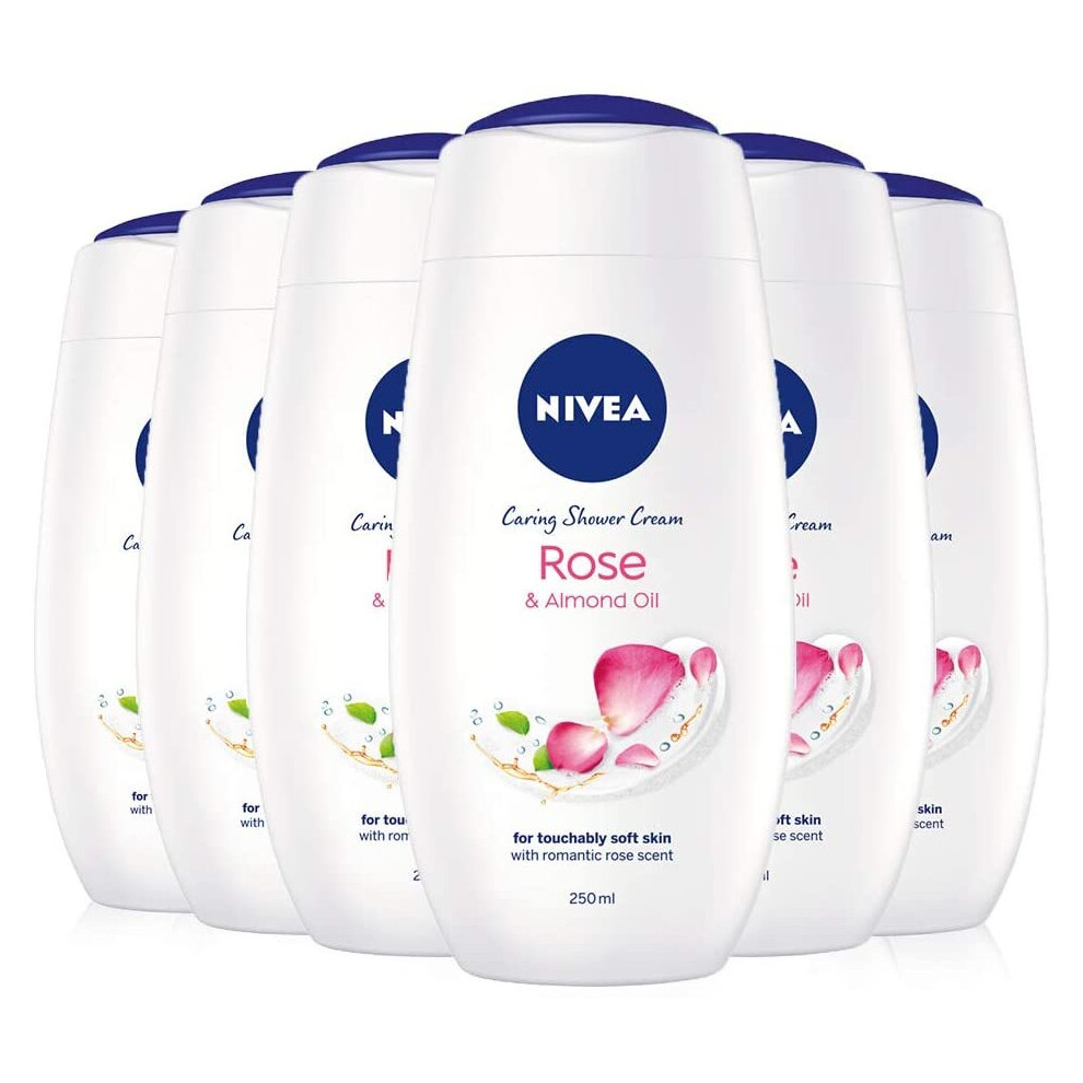 NIVEA Indulgent Moisture Rose Shower Cream Pack of 6 (6 x 250ml), Moisturising Shower Gel with Almond Milk, Luxurious Body Wash for Women, Body Wash
