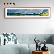 (Oak With White Mount, 22x8" Pic (26x12" Frame)) Panoramic Size Thin Matt Oak Picture Frame Wall Art Frames Flat Wooden Effect Poster Frame