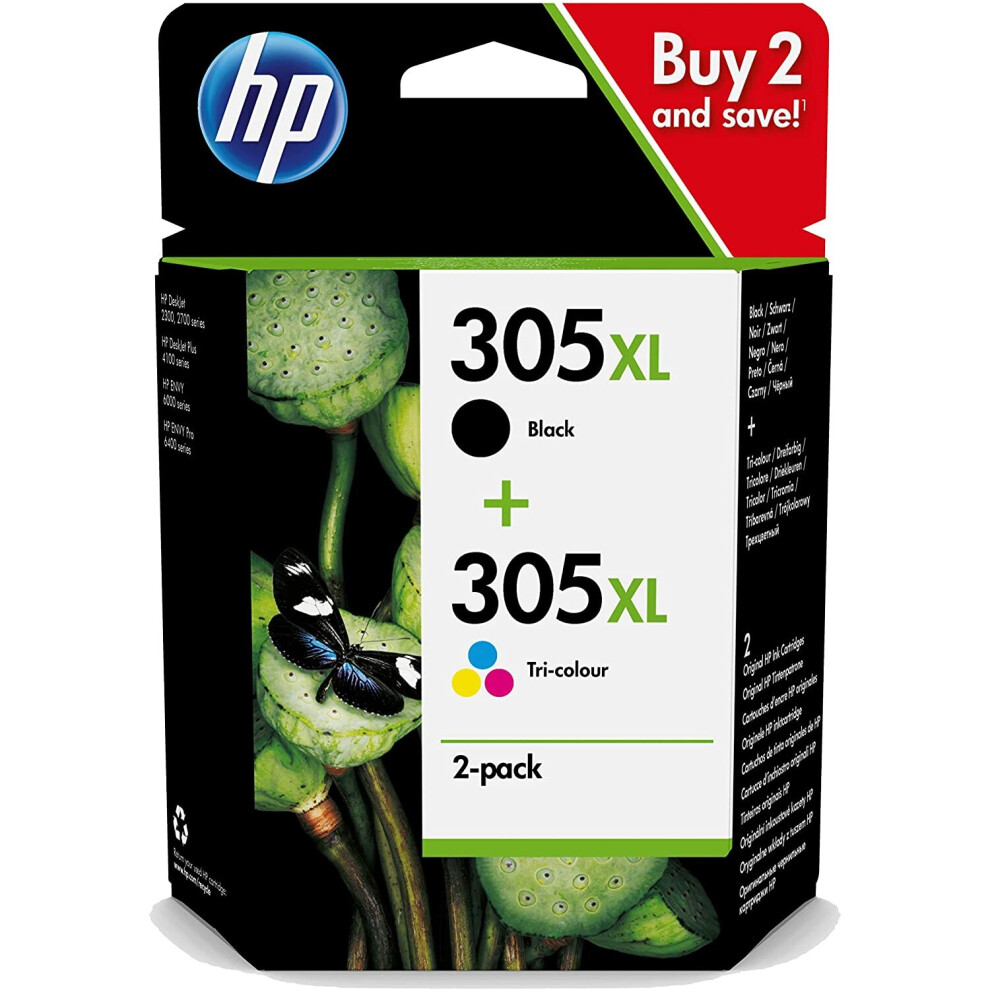 HP 6ZA94AE 305XL High Yield Original Ink Cartridges, Black/Tri-Colour, Multipack