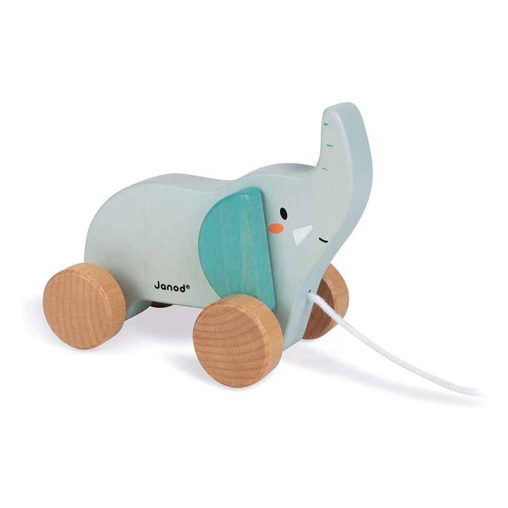 Janod Walk Wooden Elephant-Pull-Along Learning and Early Years Toys-Teaches Motor Skills and Imagination-WWF Partnership-FSC Certified-from The Age of