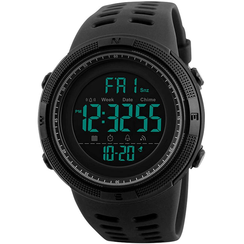 RSVOM Mens Digital Watch - 50M Waterproof Men Sports Watches, Black Big Face LED Military Wrist Watch with Alarm/Countdown Timer/Dual