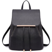 Miss Lulu Ladies Fashion PU Leather Backpack Rucksack Shoulder Bag (Black)