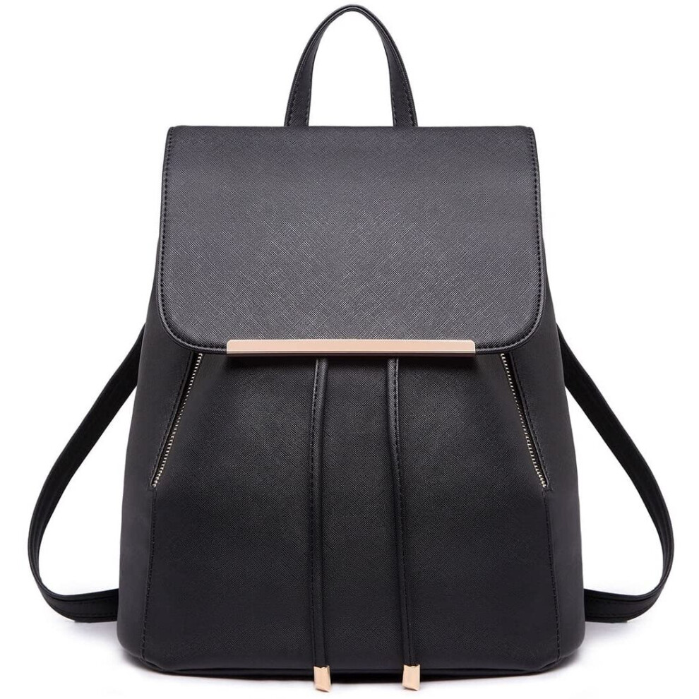 Miss Lulu Ladies Fashion PU Leather Backpack Rucksack Shoulder Bag (Black)