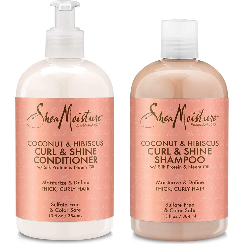 Shea Moisture Coconut & Hibiscus Curl & Shine Shampoo and Conditioner Set W/silk Protein and Neem Oil 13 Oz Bottles by Shea Moisture