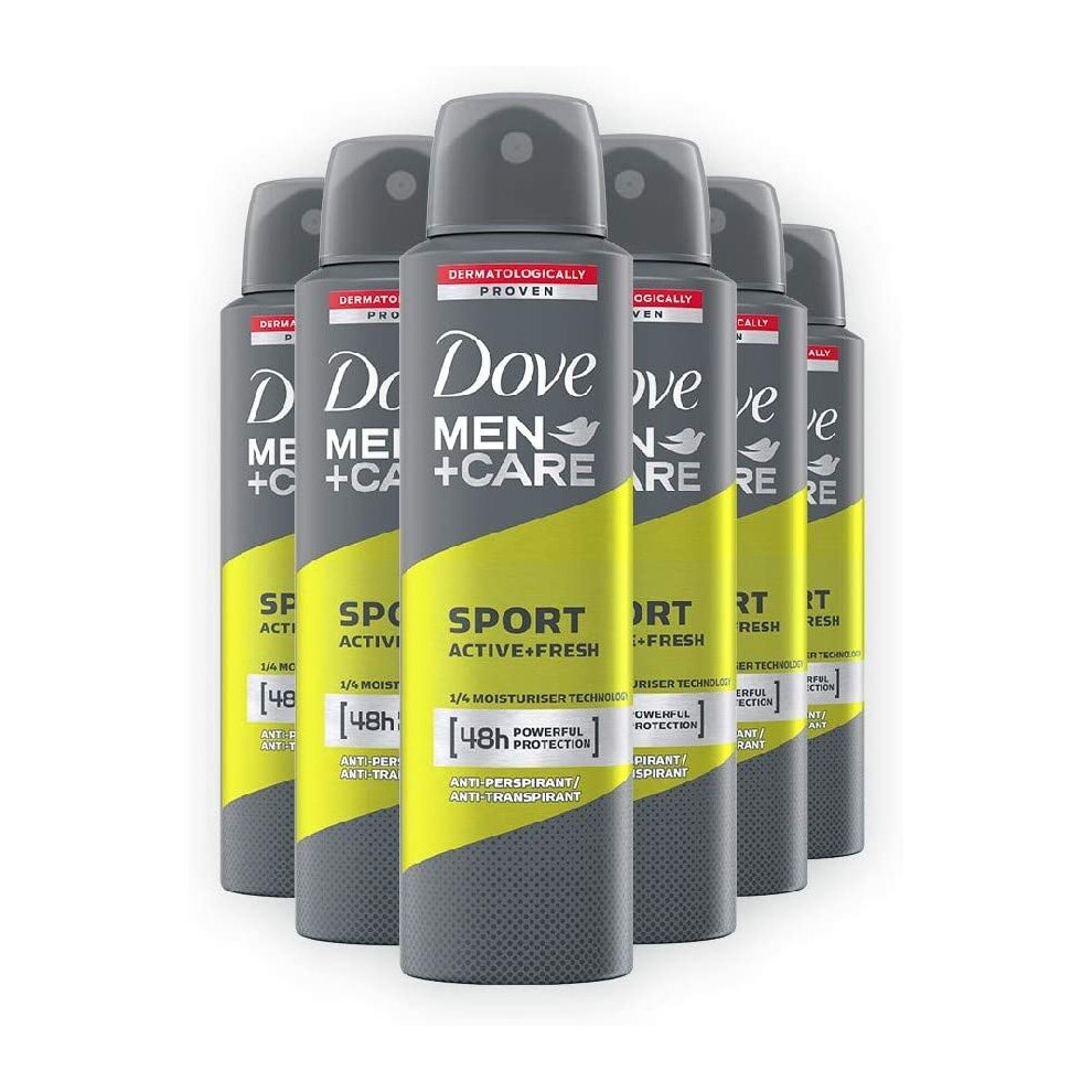 Dove Men+Care Antiperspirant Sport Active and Fresh Deodorant Spray Pack of 6 x 150 ml