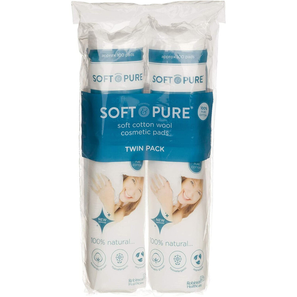 Robinson Soft Pure Luxury Cotton Wool Cosmetic Pads, White, 200 Count