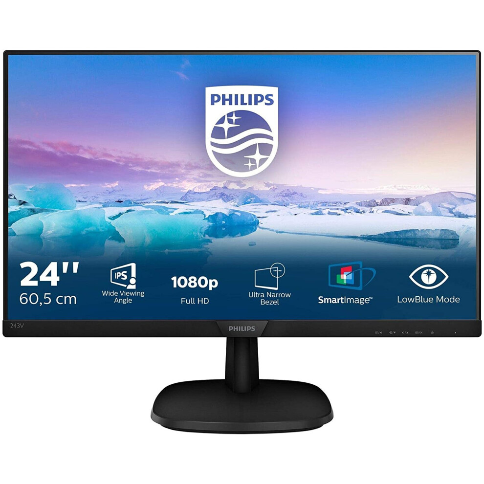 Philips 243V7QDAB - 24 Inch FHD Monitor, 75Hz, 4ms, IPS, Speakers , Smart Image, Narrow Border, LowBlue Mode (1920 x 1080, 250 cd/mÂ², HDMI/VGA/DVI)