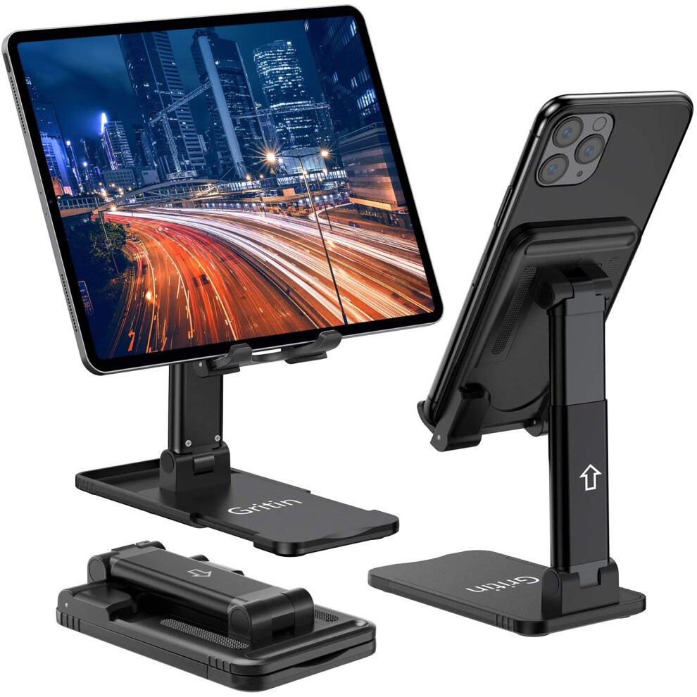 Gritin Tablet Stand Phone Stand, Foldable Stand For Ipad - Adjustable Compact Desktop Phone/Tablet Stand Holder Cradle Dock-Extendable Super Stable 739210261573