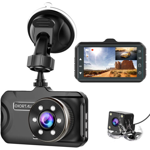 CHORTAU Dash Cam For Cars Front and Rear Full HD 1080P, Dual Dash Cam 170° Wide Angle 3.0 inch, Dashboard Camera with WDR Night Vision, Loop