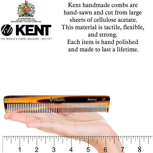 Kent Brushes Handmade Comb A 2T Medium Size Coarse and Fine Comb 2
