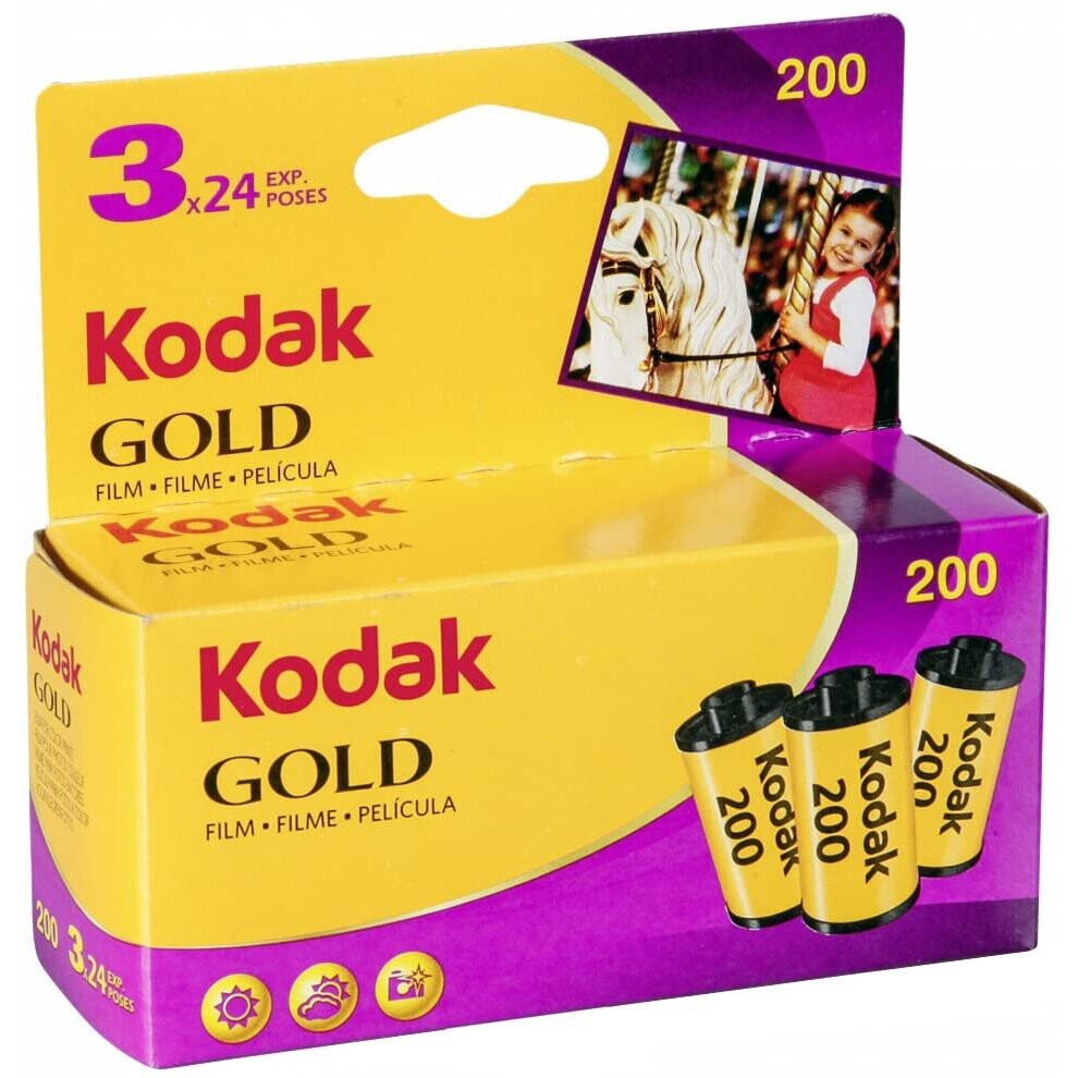 Kodak 6033971 Gold 200 Film (Purple/Yellow) - 3 Rolls - 24 Exposures Per Roll