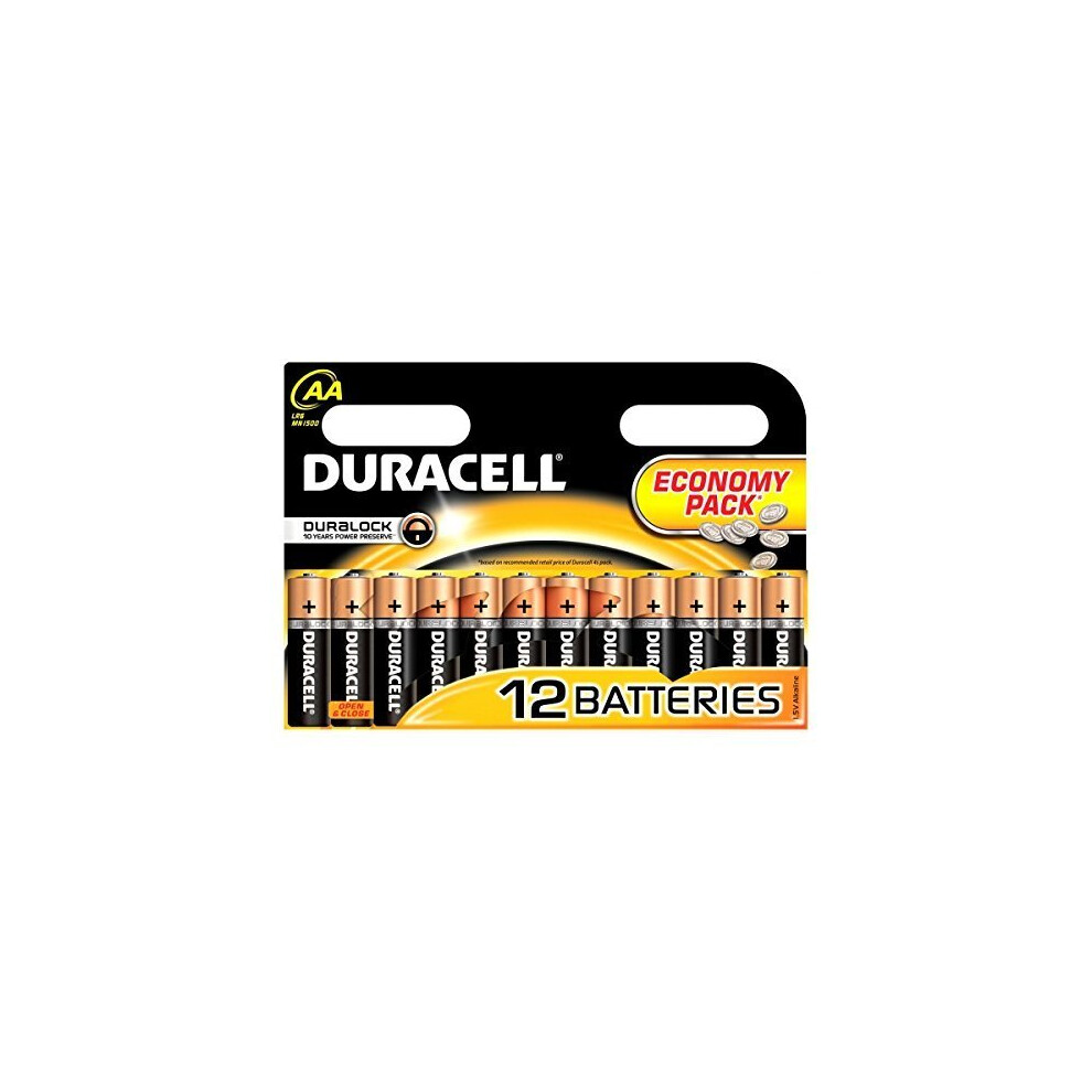 Batteries AA Duracell / Battery Pack of 12 / Simply LR6/MN1500 Economy for Radios, Remotes, Clocks Etc