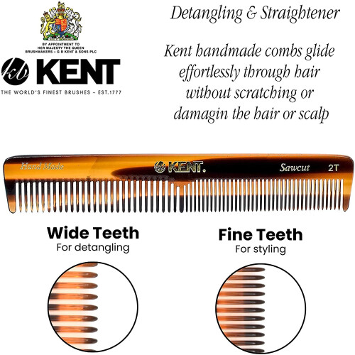 Kent Brushes Handmade Comb A 2T Medium Size Coarse and Fine Comb 1