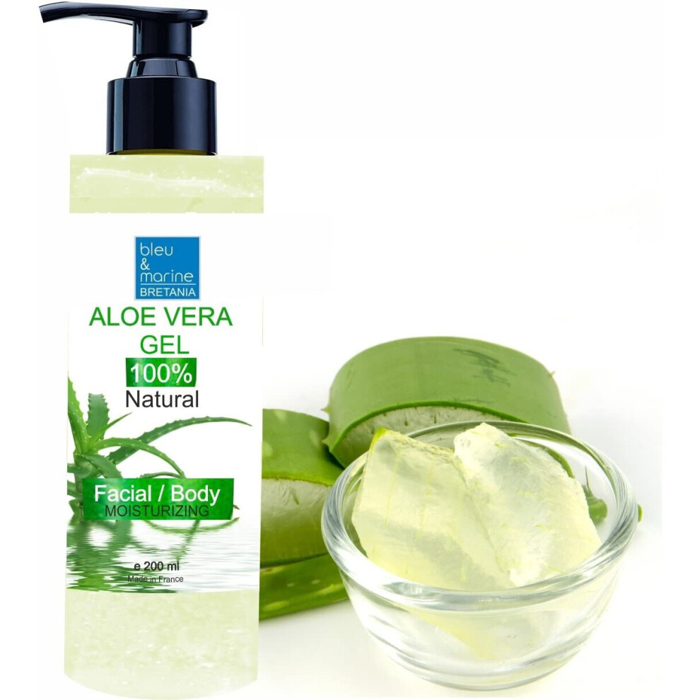 Bleu & Marine Bretania 100% Natural Aloe Vera Gel Face Moisturiser Hair Gel Body Lotion - Aftersun Gel Aloe Vera Healing Eczema Sun Burn Razor Bumps - Stretch Marks - Anti