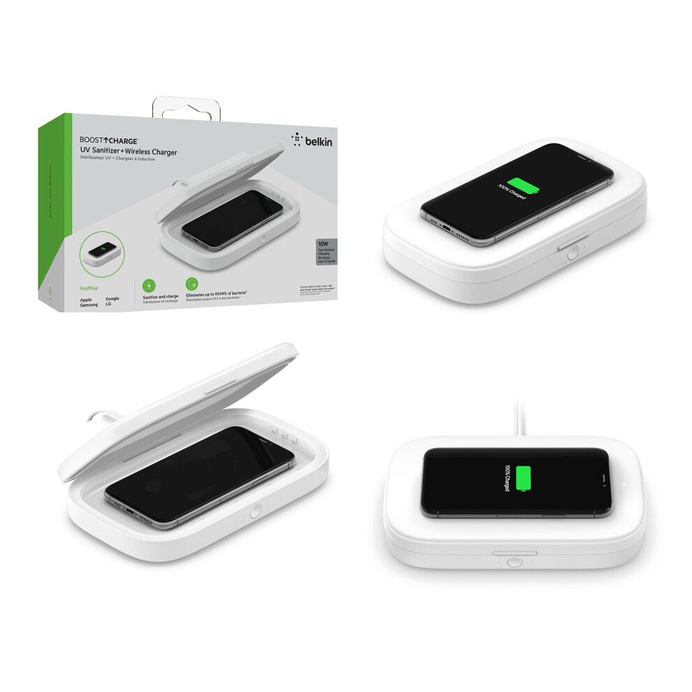 Belkin BOOST CHARGE UV Sanitizer + 10 Watt Wireless Charger In White