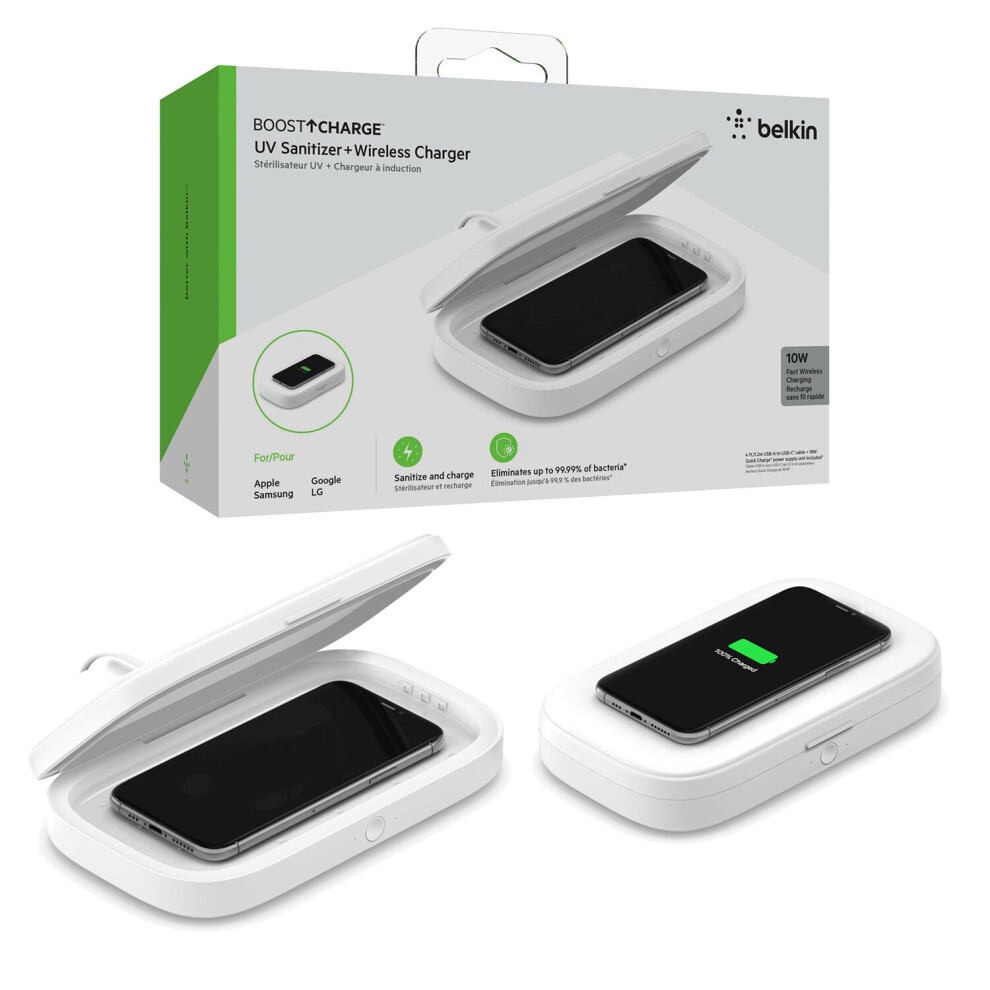 Belkin BOOST CHARGE UV Sanitizer + 10 Watt Wireless Charger In White