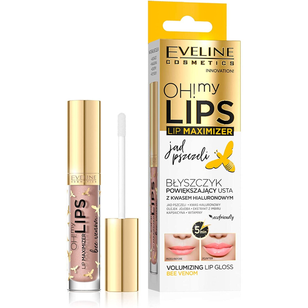 Eveline Cosmetics Oh! My Lips Volumizing Lip Gloss with Bee Venom and Hyaluronic Acid | 4,5 ml | Lip Plumper | Regenerated and Smooth Lips | Pleasant