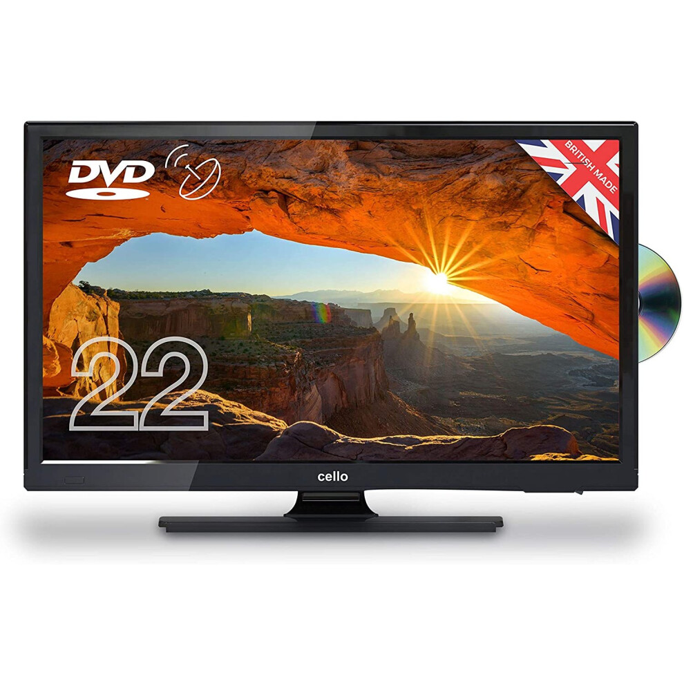 Cello 22" C22230FT2S2 12 Volt LED TV/DVD Freeview HD and Satellite Tuner Made In The UK, Black