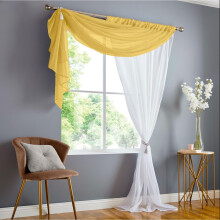 (150cm x 229cm, Ochre/White) Alan Symonds Double Voile Ready Made Rod Pocket Heading Curtain Panels