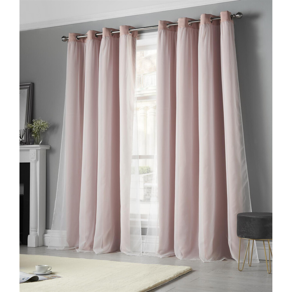 (168cm x 229cm, Pink) Beck 95% Blackout Eyelet Curtains - Pair