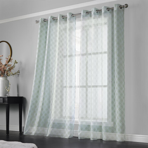 (150cm x 229cm, Sage) Harp Eyelet Voile Curtains - Pair