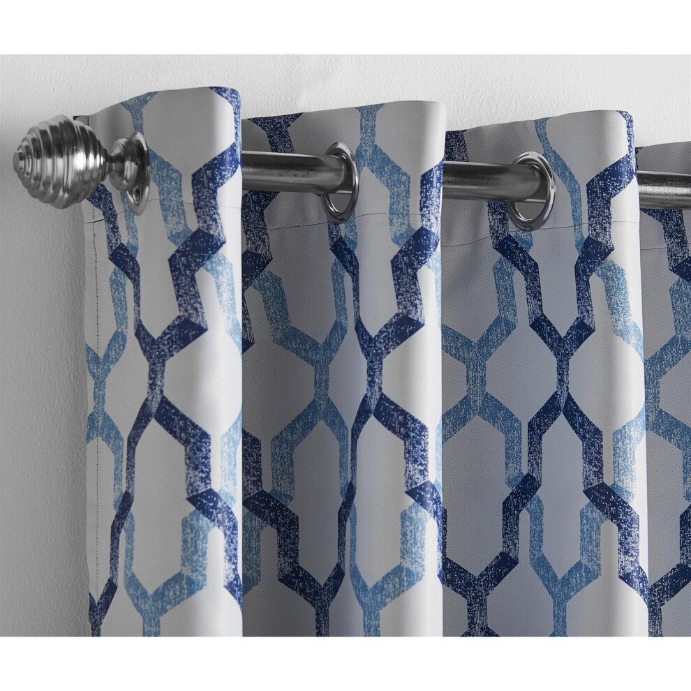 (229cm x 274cm, Blue) Geo 95% Blackout Eyelet Curtains - Pair-image-OPC-P8VYHQR-NEW