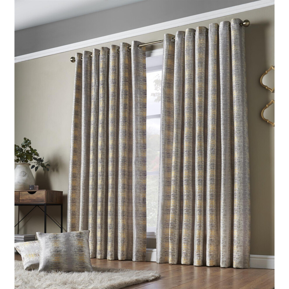 (117cm X 137cm, Ochre) Reflection Fully Lined Eyelet Ring Curtains Pair