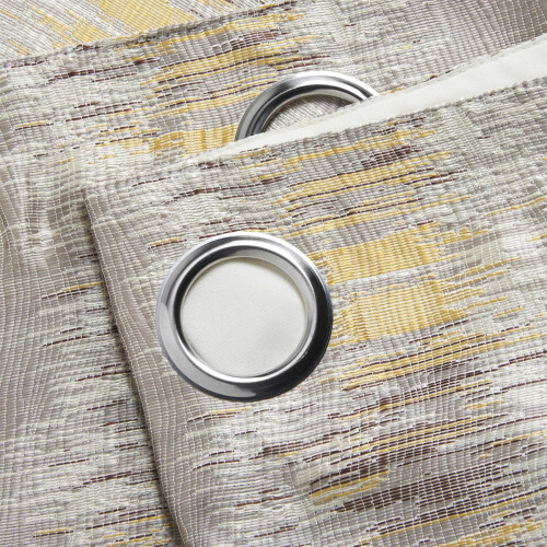 (117cm x 183cm, Ochre) Reflection Fully Lined Eyelet Ring Curtains Pair 1
