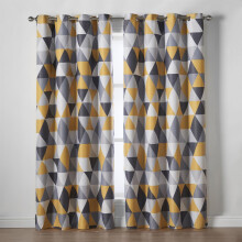 (229cm x 274cm, Ochre) Almo Room Darkening Printed Eyelet Curtains - Pair