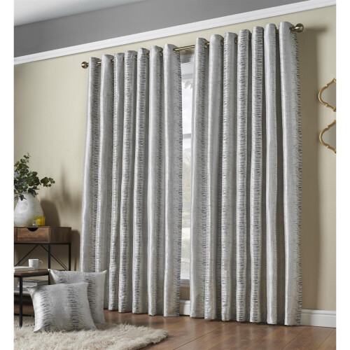 (168cm x 137cm, Silver) Reflection Fully Lined Eyelet Ring Curtains Pair 2