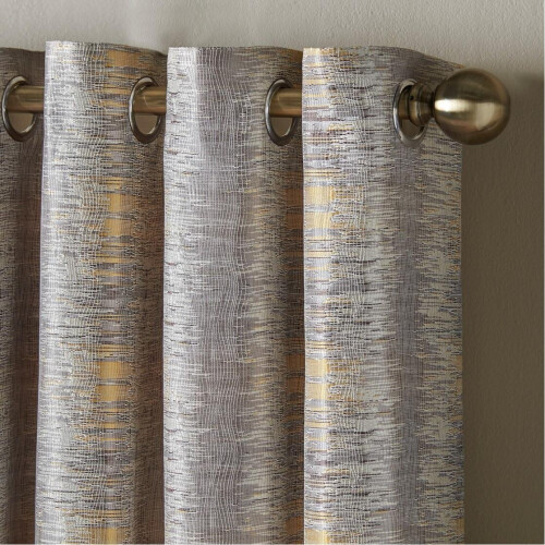 (117cm x 183cm, Ochre) Reflection Fully Lined Eyelet Ring Curtains Pair