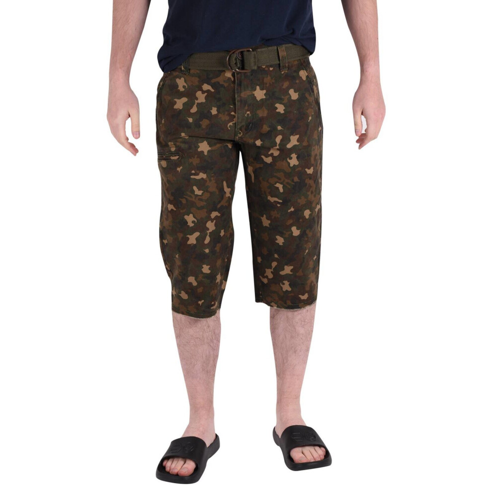 (Army, 34) Mens Knee Length Shorts Cargo Casual Half Pants